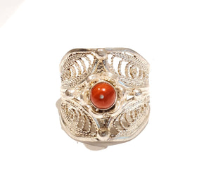 Moroccan genuine coral sterling silver 925 Berber Ring size 8, Ethnic Rings, Tribal Jewelry, Moroccan Rings, Berber Jewelry
