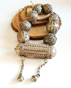 Old silver star burst granulation hallmarked Globe beads Hirz Necklace from Yemen circa 1930s,Bedouin tribal Silver,Ethnic Jewelry
