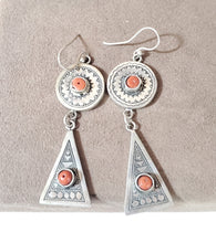 Load image into Gallery viewer, Moroccan Berber Sterling Silver Coral Dangle Earrings, Berber Jewelry, sliver Earrings, Dangle &amp; Drop Earrings,
