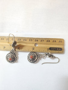 Moroccan Berber Sterling Silver Coral Dangle Earrings, Berber Jewelry, sliver Earrings, Dangle & Drop Earrings,