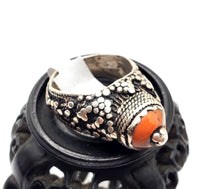 Load image into Gallery viewer, Antique Bawsani Yemen Silver Red Coral Ring size 8 Yemen tribal silver, tribal jewelry, Hand Crafted Silver, Yemen Jewelry
