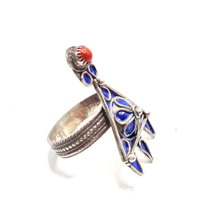 Moroccan Talismanic Berber Silver Enamel Ring size 9, tribal jewelry, Silver, Ethnic Jewelry, Tribal Jewelry