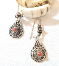 Load image into Gallery viewer, Moroccan Berber Sterling Silver Coral Dangle Earrings, Berber Jewelry, sliver Earrings, Dangle &amp; Drop Earrings,
