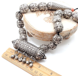 Old silver granulation Hirz prayer amulet pendant granulation beads Necklace from Yemen circa 1930s, Bedouin Silver, Ethnic Jewelry