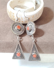 Load image into Gallery viewer, Moroccan Berber Sterling Silver Coral Dangle Earrings, Berber Jewelry, sliver Earrings, Dangle &amp; Drop Earrings,
