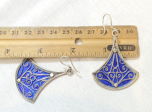 Moroccan blue Enamel Earrings sterling 925 silver, Berber Earrings, sliver Earrings, Dangle & Drop Earrings,