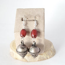 Load image into Gallery viewer, Old silver red glass Beads Earrings Ethiopia Ethnic Tribal,Ethnic Jewelry,sliver Earrings,Dangle &amp; Drop Earrings,Tribal Jewelry,
