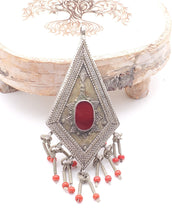 Load image into Gallery viewer, Antique Turkman silver carnelian Amulet Pendant Afghanistan, Old Tekke Pendant, Jewelry Making Supplies ,Central Asia jewelry,
