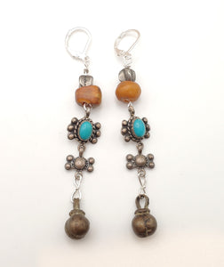 Antique Moroccan Natural old amber Beads Earrings Tribal Jewelry, Dangle & Drop Earrings, sliver Earrings, sliver Tribal,African Earrings,