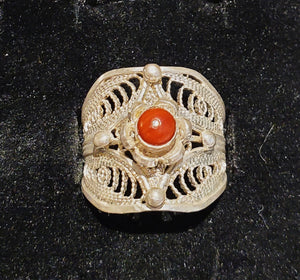 Moroccan genuine coral sterling silver 925 Berber Ring size 8, Ethnic Rings, Tribal Jewelry, Moroccan Rings, Berber Jewelry
