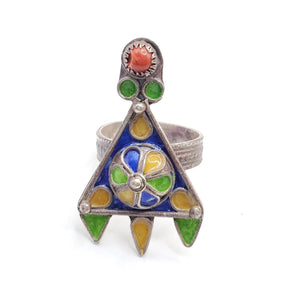 Moroccan Talismanic Berber Silver Enamel Ring size 8.5, tribal jewelry, Silver, Ethnic Jewelry, Tribal Jewelry