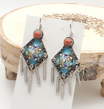 Load image into Gallery viewer, Moroccan Berber Sterling Silver enamels Coral Dangle Earrings ,Berber Jewelry,sliver Earrings,Dangle &amp; Drop Earrings,
