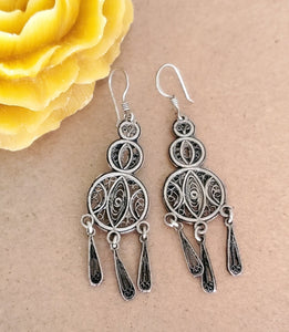 Moroccan Berber Filigree Sterling Silver Dangle Earrings silver 925,Berber Jewelry,sliver Earrings,Dangle & Drop