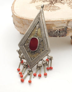 Antique Turkman silver carnelian Amulet Pendant Afghanistan, Old Tekke Pendant, Jewelry Making Supplies ,Central Asia jewelry,
