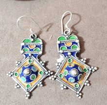 Load image into Gallery viewer, Moroccan Berber Sterling Silver enamels Dangle Earrings, Berber Jewelry, sliver Earrings, Dangle &amp; Drop Earrings,
