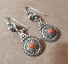 Load image into Gallery viewer, Moroccan Berber Sterling Silver Coral Dangle Earrings, Berber Jewelry, sliver Earrings, Dangle &amp; Drop Earrings,
