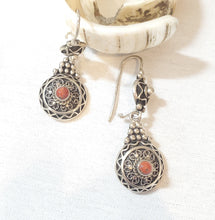 Load image into Gallery viewer, Moroccan Berber Sterling Silver Coral Dangle Earrings, Berber Jewelry, sliver Earrings, Dangle &amp; Drop Earrings,
