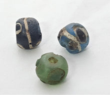 Load image into Gallery viewer, 3 Ancient Blue Green Glass Eye beads Early Islamic Mali African Trade,Blue Glass Eye Bead,Ancient glass, paste bead,Antique beads
