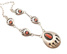 Load image into Gallery viewer, Vintage Red Coral &amp; Sterling Silver Pendant Necklace hallmarked &quot;sterling &quot;on 20&quot; sterling chain Stunning Navajo piece
