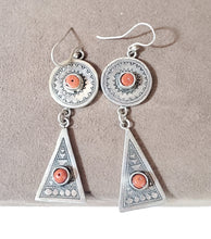 Load image into Gallery viewer, Moroccan Berber Sterling Silver Coral Dangle Earrings, Berber Jewelry, sliver Earrings, Dangle &amp; Drop Earrings,
