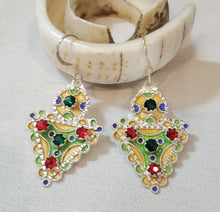 Load image into Gallery viewer, Moroccan Berber Sterling Silver enamels Dangle Earrings, Berber Jewelry, sliver Earrings, Dangle &amp; Drop Earrings,
