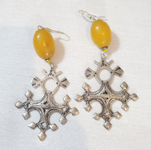 Load image into Gallery viewer, Moroccan Vintage Silver Tuareg Earring Amber, Tribal Earring, Moroccan Earring, Tuareg Earring, Tuareg jewelry
