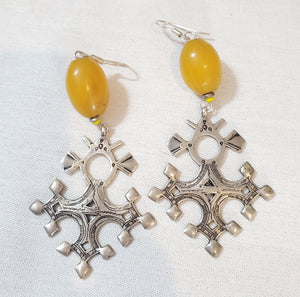 Moroccan Vintage Silver Tuareg Earring Amber, Tribal Earring, Moroccan Earring, Tuareg Earring, Tuareg jewelry