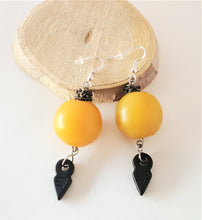 Load image into Gallery viewer, Old African Amber with Glass Talhakimt Earrings , Ethnic Tribal ,Glass Earrings , Dangle Earrings, African Amber ,Mother&#39;s Day Jewelry
