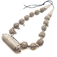 Load image into Gallery viewer, Old silver granulation Hirz prayer amulet pendant granulation beads Necklace from Yemen circa 1910s, Bedouin Silver, Ethnic Jewelry

