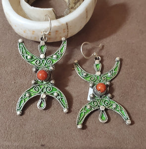 Moroccan Berber Sterling Silver enamels Dangle Earrings, Berber Jewelry, sliver Earrings, Dangle & Drop Earrings,