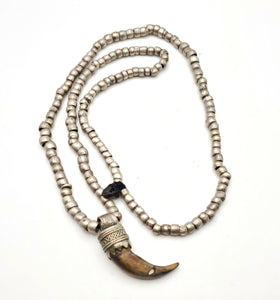 Old Ethiopian silver Beads bone amulet Necklace, Hand Crafted, antique jewelry, gift vintage authentic, Ethiopian Necklace
