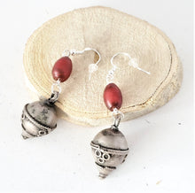 Load image into Gallery viewer, Old silver red glass Beads Earrings Ethiopia Ethnic Tribal,Ethnic Jewelry,sliver Earrings,Dangle &amp; Drop Earrings,Tribal Jewelry,
