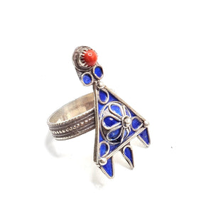 Moroccan Talismanic Berber Silver Enamel Ring size 9, tribal jewelry, Silver, Ethnic Jewelry, Tribal Jewelry