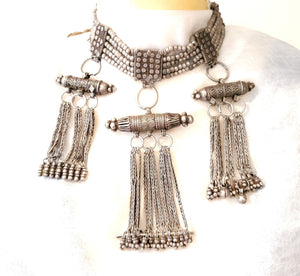Antique Massive Yemenite silver Bedouin lazim Kirdan necklace ,ethnic Jewelry 1910s,Multistrand Necklace,Islamic Filigree,stacking layering