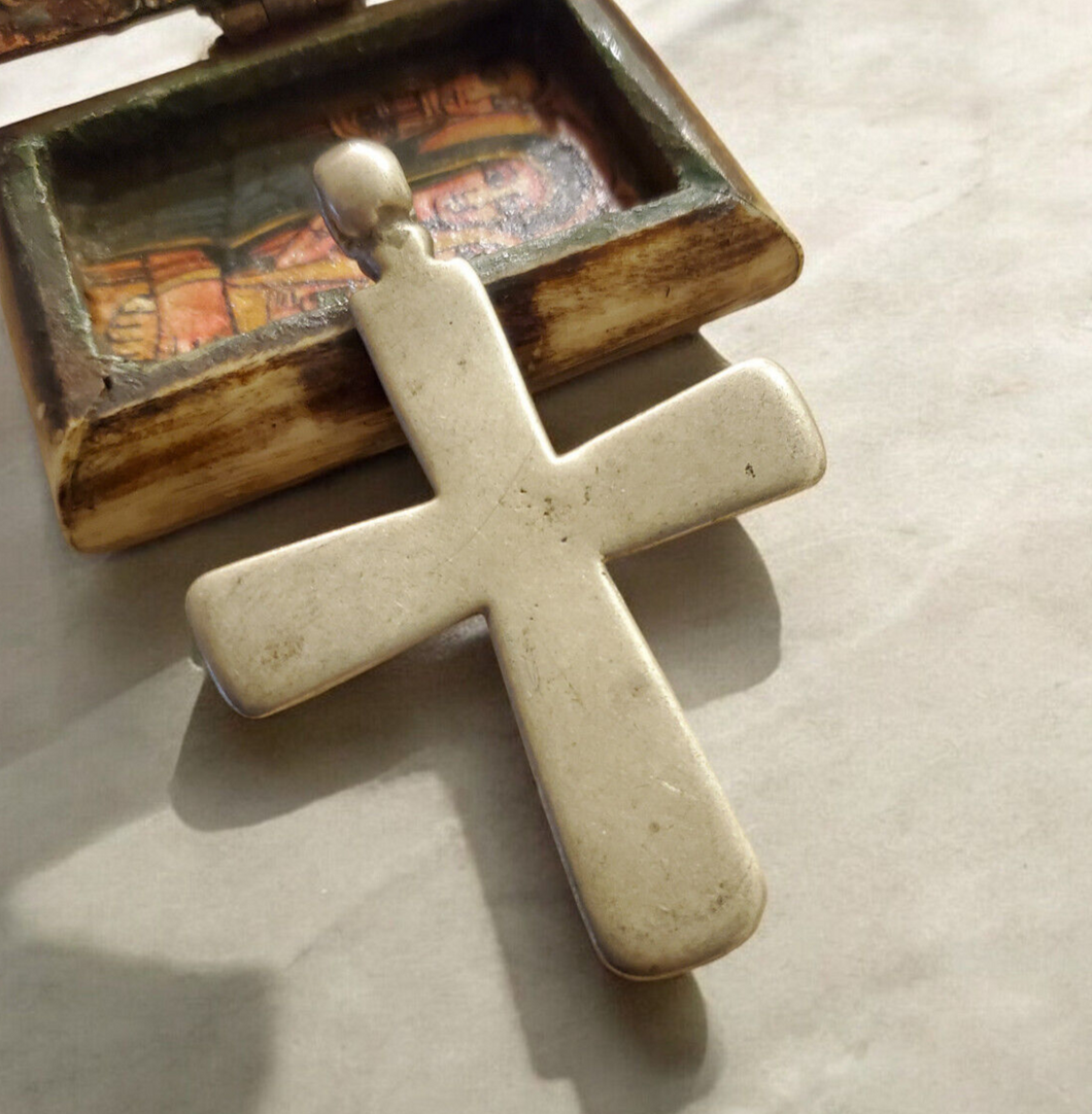 Antique Ethiopian Coptic Christian Cross Maria Theresa silver coin Pendant 