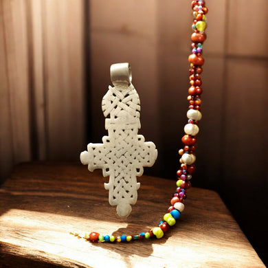 Antique Ethiopian Coptic Christian Cross Maria Theresa silver coin Pendant 