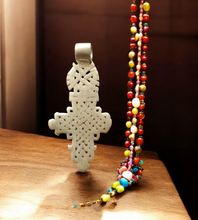 Load image into Gallery viewer, Antique Ethiopian Coptic Christian Cross Maria Theresa silver coin Pendant 
