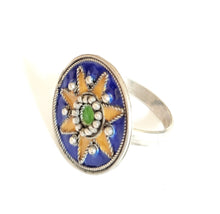 Load image into Gallery viewer, Moroccan Talismanic Berber Silver Enamel Ring size 10, tribal jewelry, Silver, Ethnic Jewelry, Tribal Jewelry
