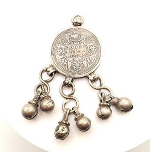Antique 1944 B United Kingdom King George Vi British India Pendant, Hand Crafted Silver, Pendants Necklace, coin Jewelry, Tribal Jewelry