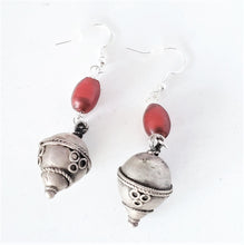 Load image into Gallery viewer, Old silver red glass Beads Earrings Ethiopia Ethnic Tribal,Ethnic Jewelry,sliver Earrings,Dangle &amp; Drop Earrings,Tribal Jewelry,
