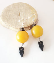 Load image into Gallery viewer, Old African Amber with Glass Talhakimt Earrings , Ethnic Tribal ,Glass Earrings , Dangle Earrings, African Amber ,Mother&#39;s Day Jewelry
