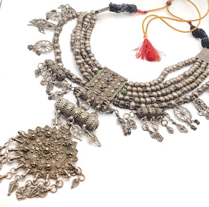 Antique Massive Yemenite silver Bedouin Lazim Kirdan necklace,1910s, Multistrand Necklace, Islamic Filigree, stacking layering.
