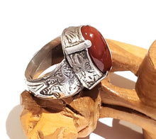 Load image into Gallery viewer, Old Engraved Turkish Ottoman Carnelian Ring size 7, Hand Made ,sterling silver 925 ,tribal jewelry, Ancient Carnelian, Ottoman Silver
