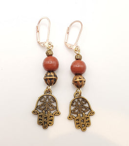 Moroccan Hand of Fatima Hamsa Filigree Earrings brass, Hand of Fatima Jewelry, Dangle & Drop Earrings,