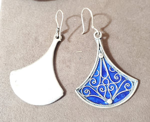 Moroccan blue Enamel Earrings sterling 925 silver, Berber Earrings, sliver Earrings, Dangle & Drop Earrings,