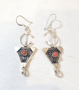 Moroccan Berber Sterling Silver enamels Coral Dangle Earrings ,Berber Jewelry,sliver Earrings,Dangle & Drop Earrings,