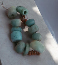 Load image into Gallery viewer, Ancient Moroccan Amazonite Stone Bead 30 gr, Mauritania Amazonite, African Trade, Sahara Amazonite, Ancient Stone, Tribal jewelry
