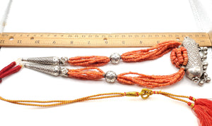 original Antique Yemeni Silver natural red coral Beads Bawsan iIslamic Filigree Multi-Strand Beads Necklace, Ethnic Jewelry, circa 1910s