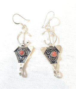 Moroccan Berber Sterling Silver enamels Coral Dangle Earrings ,Berber Jewelry,sliver Earrings,Dangle & Drop Earrings,