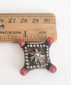 Antique Berber Silver enamel coral Pendant 925 silver, Moroccan Amulet, Jewelry, enamel Jewelry, Charm Pendant